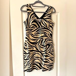 NWOT Sweet Storm Black and Cream Zebra Pattern Mini Dress Spandex Size Large